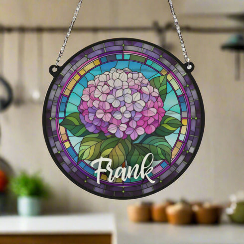 Hydrangea Personalised Stained Glass Effect Suncatcher